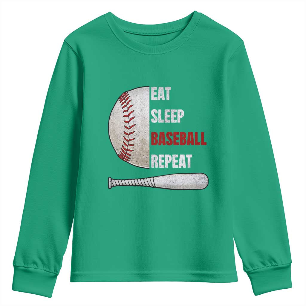 Baseball Player Youth Sweatshirt Retro Funny Eat Sleep Baseball Repeat