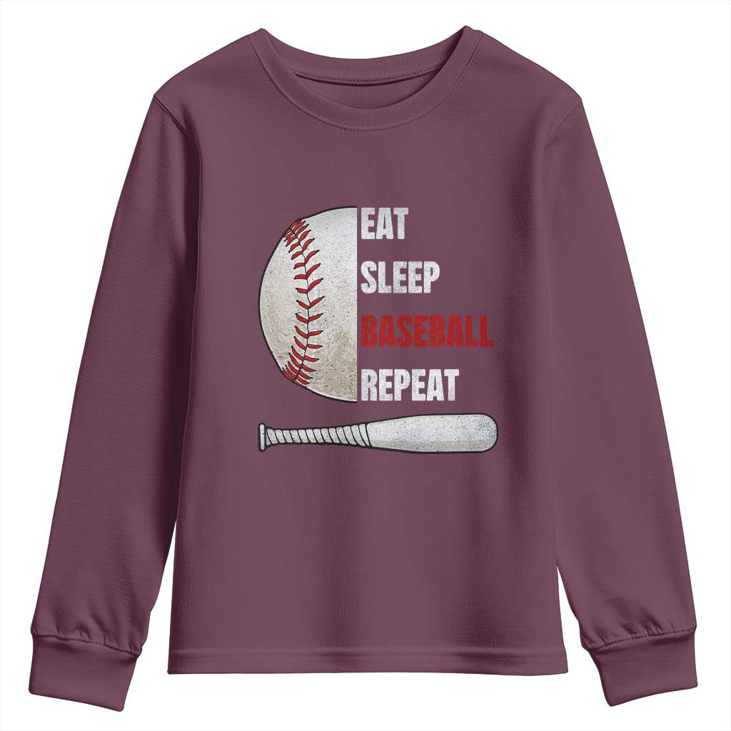 Baseball Player Youth Sweatshirt Retro Funny Eat Sleep Baseball Repeat