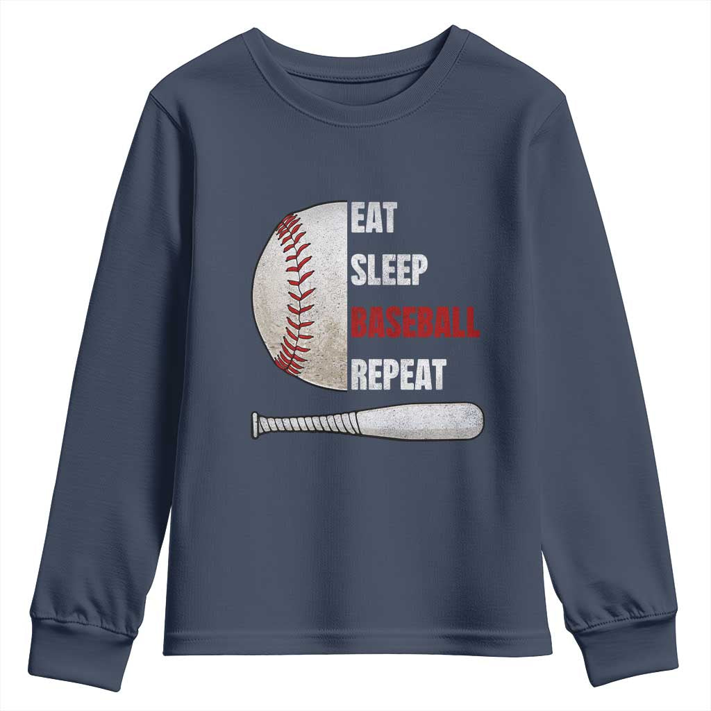 Baseball Player Youth Sweatshirt Retro Funny Eat Sleep Baseball Repeat