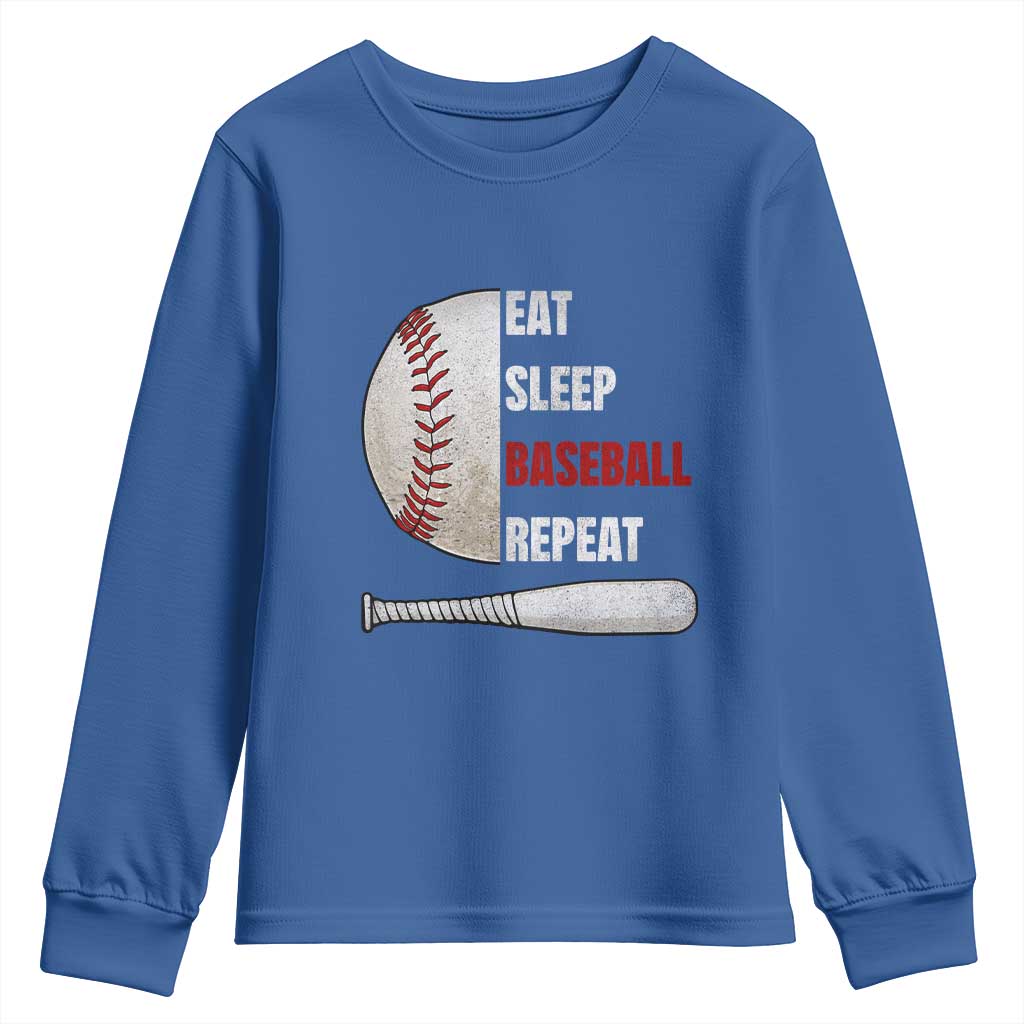 Baseball Player Youth Sweatshirt Retro Funny Eat Sleep Baseball Repeat
