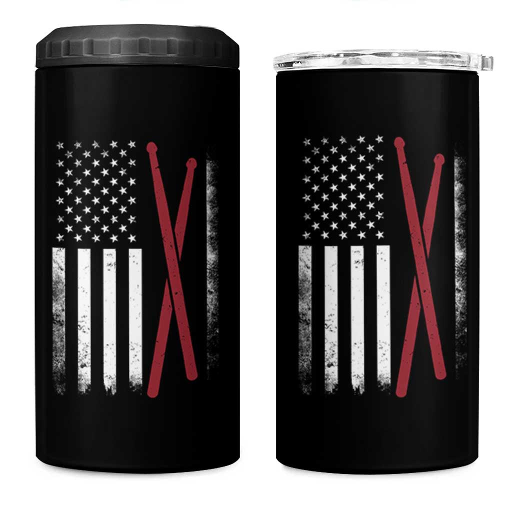 American Flag Drumsticks 4 in 1 Can Cooler Tumbler USA Drummers Vintage Drum Sticks - Wonder Print Shop