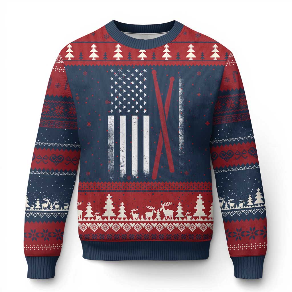 American Flag Drumsticks Ugly Christmas Sweater USA Drummers Vintage Drum Sticks - Wonder Print Shop