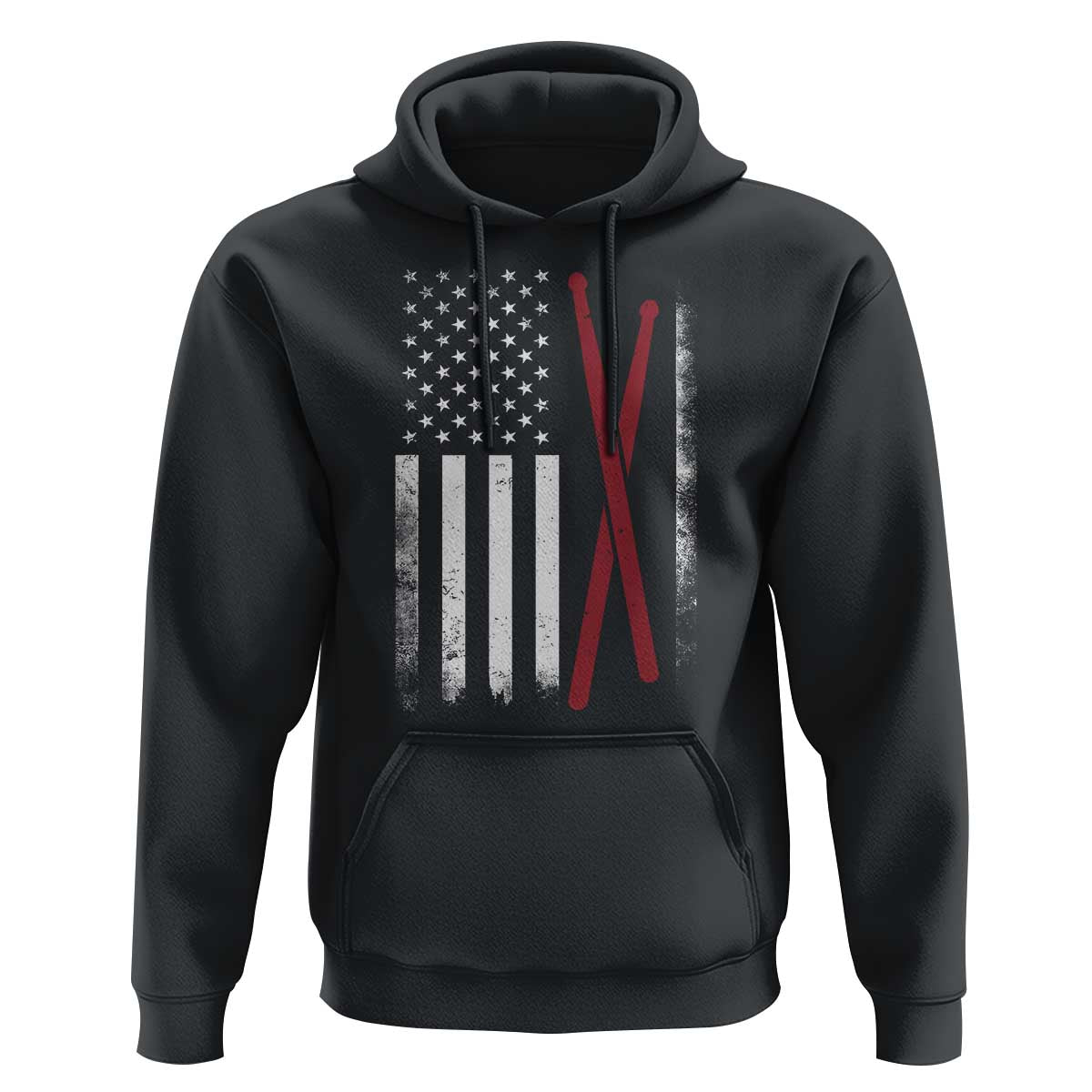American Flag Drumsticks Hoodie USA Drummers Vintage Drum Sticks - Wonder Print Shop