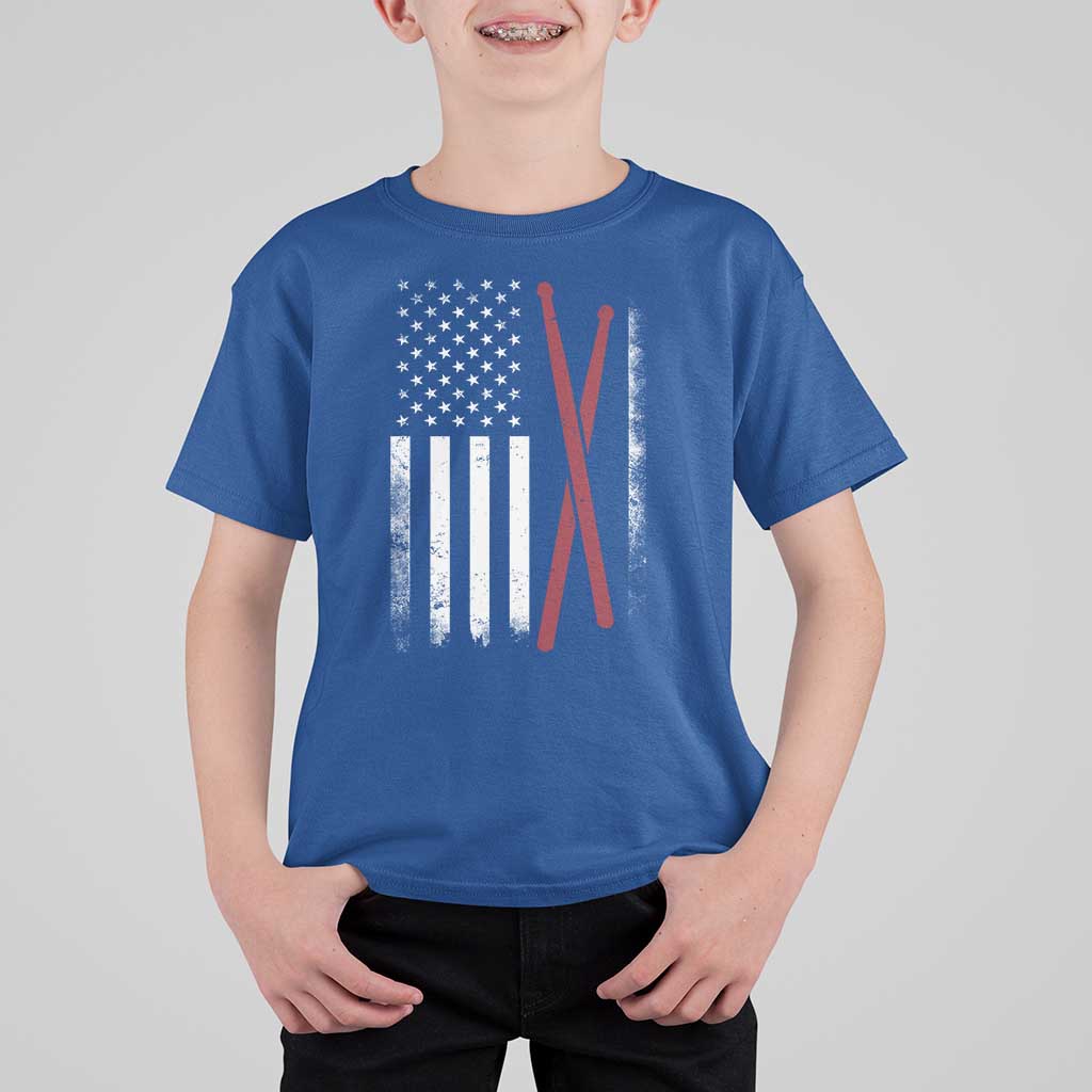American Flag Drumsticks T Shirt For Kid USA Drummers Vintage Drum Sticks - Wonder Print Shop