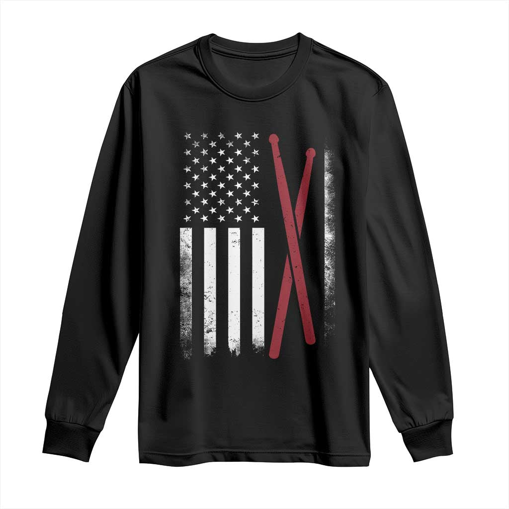 American Flag Drumsticks Long Sleeve Shirt USA Drummers Vintage Drum Sticks - Wonder Print Shop