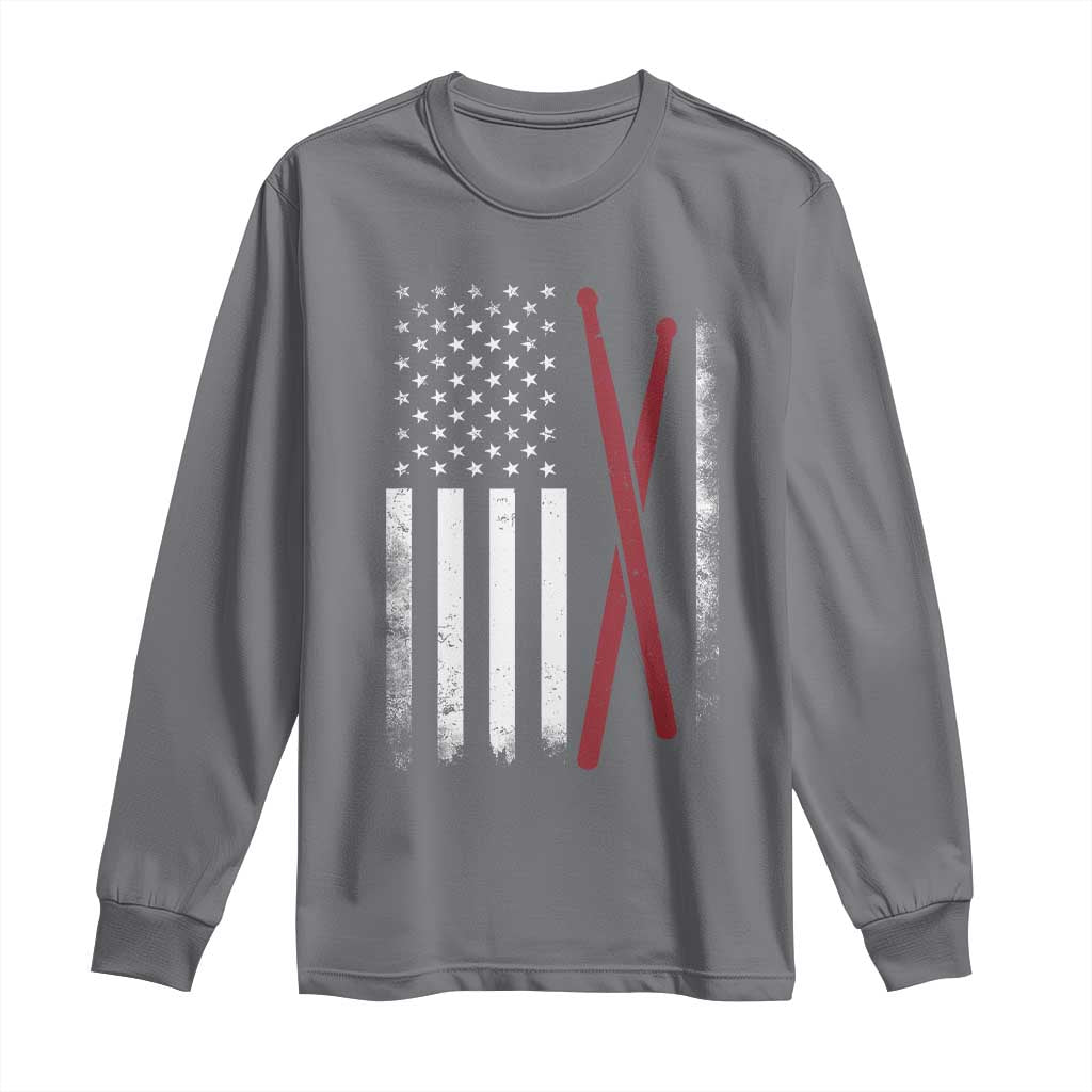 American Flag Drumsticks Long Sleeve Shirt USA Drummers Vintage Drum Sticks - Wonder Print Shop