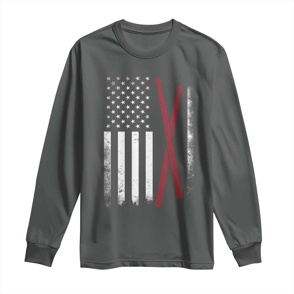 American Flag Drumsticks Long Sleeve Shirt USA Drummers Vintage Drum Sticks - Wonder Print Shop