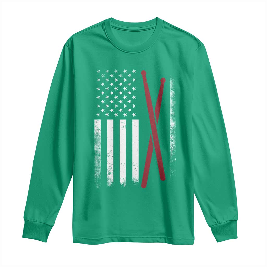American Flag Drumsticks Long Sleeve Shirt USA Drummers Vintage Drum Sticks - Wonder Print Shop