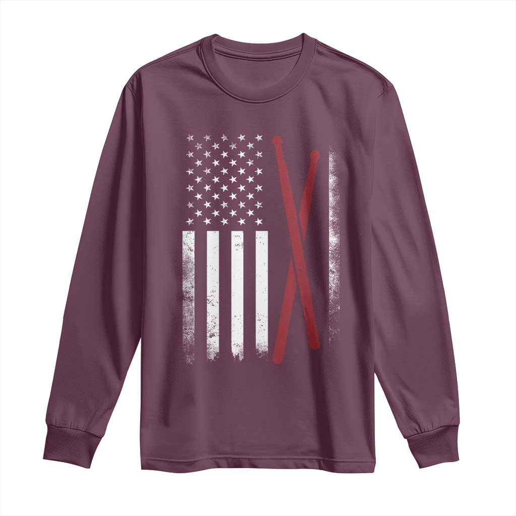 American Flag Drumsticks Long Sleeve Shirt USA Drummers Vintage Drum Sticks - Wonder Print Shop