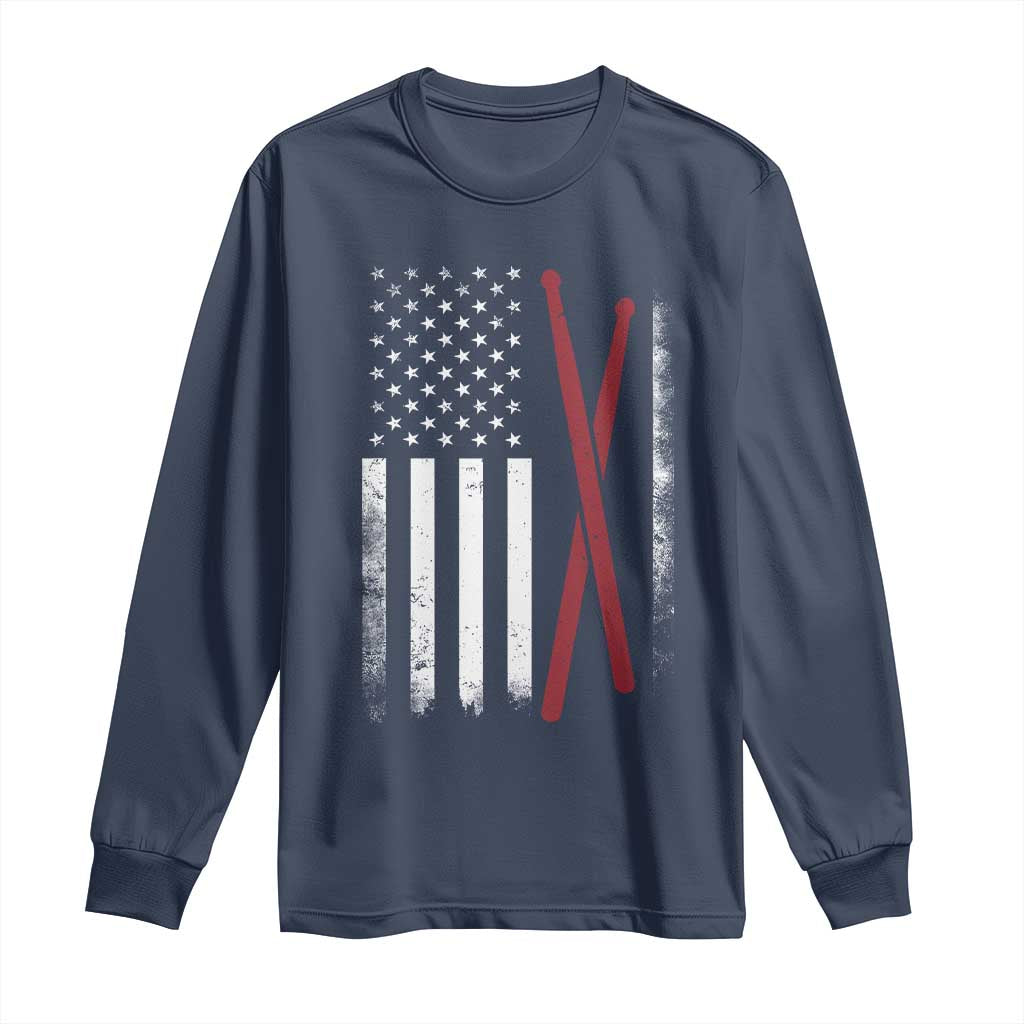 American Flag Drumsticks Long Sleeve Shirt USA Drummers Vintage Drum Sticks - Wonder Print Shop