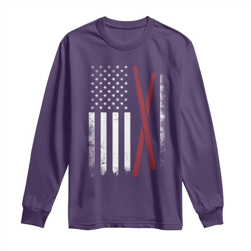 American Flag Drumsticks Long Sleeve Shirt USA Drummers Vintage Drum Sticks - Wonder Print Shop