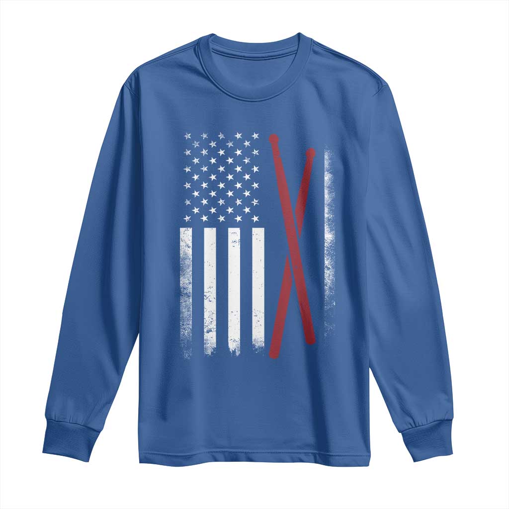 American Flag Drumsticks Long Sleeve Shirt USA Drummers Vintage Drum Sticks - Wonder Print Shop