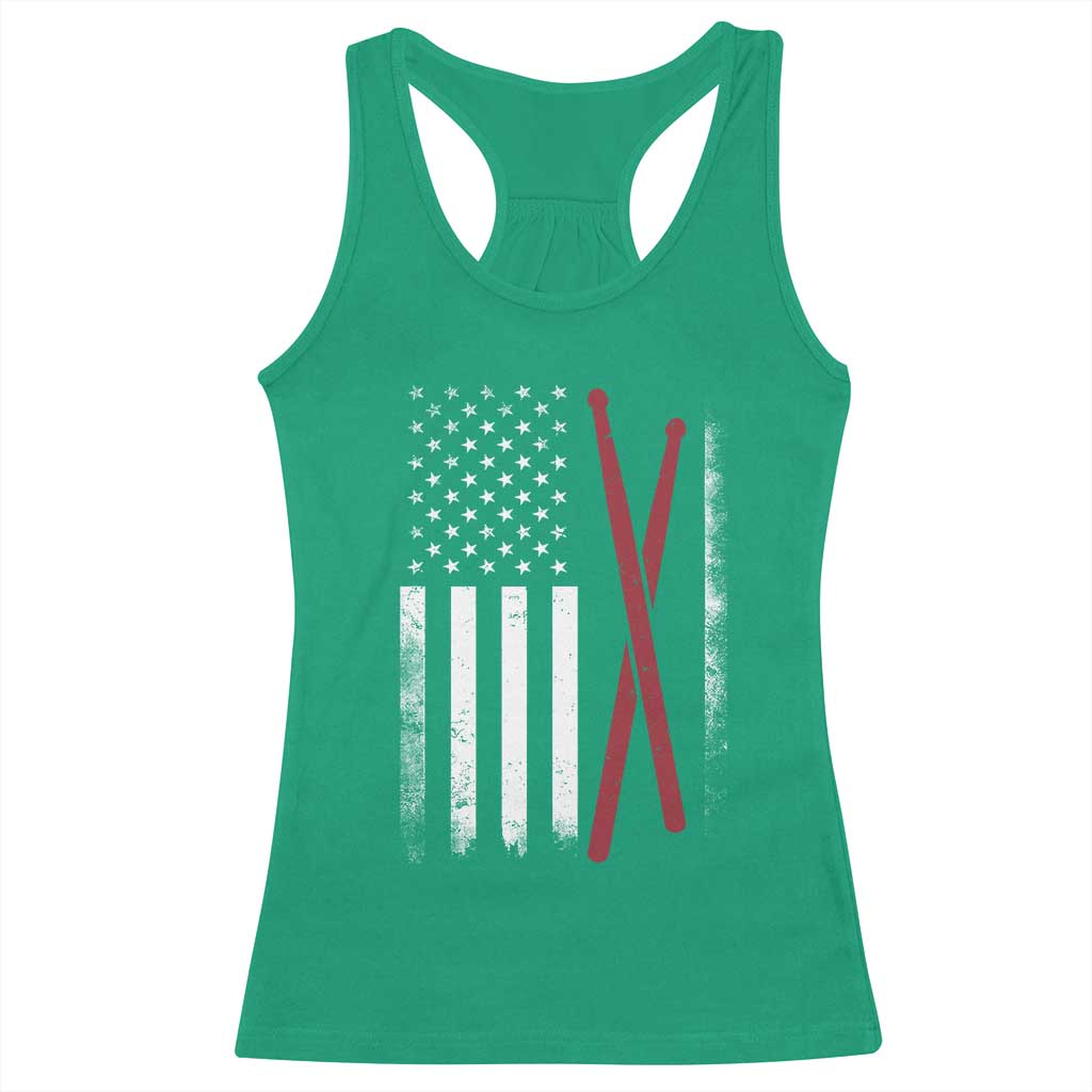 American Flag Drumsticks Racerback Tank Top USA Drummers Vintage Drum Sticks - Wonder Print Shop