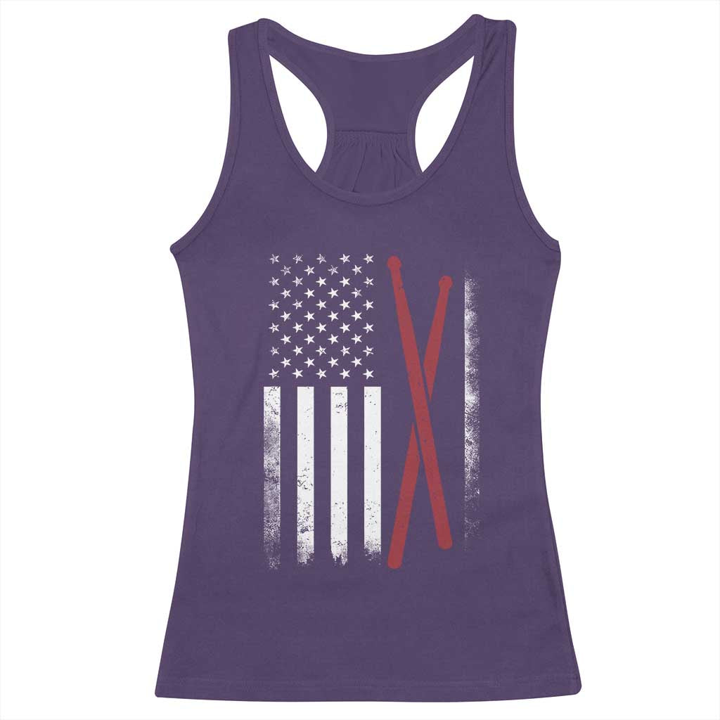 American Flag Drumsticks Racerback Tank Top USA Drummers Vintage Drum Sticks - Wonder Print Shop