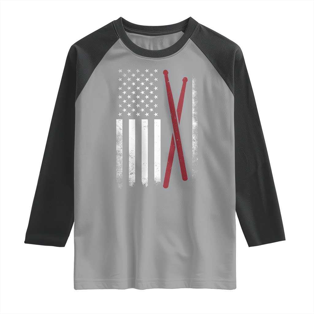 American Flag Drumsticks Raglan Shirt USA Drummers Vintage Drum Sticks - Wonder Print Shop