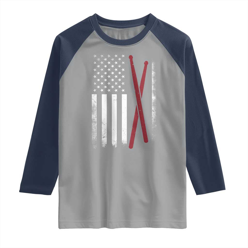 American Flag Drumsticks Raglan Shirt USA Drummers Vintage Drum Sticks - Wonder Print Shop