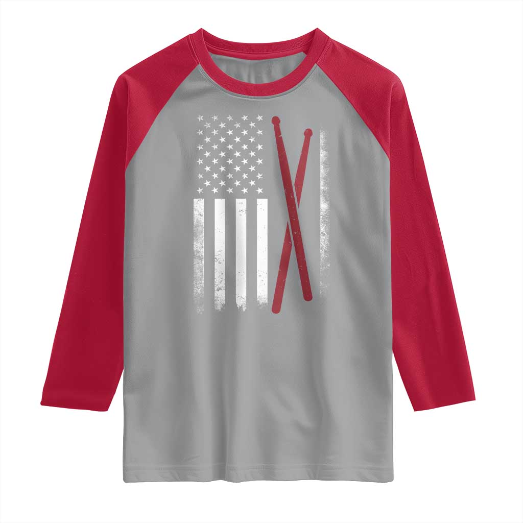 American Flag Drumsticks Raglan Shirt USA Drummers Vintage Drum Sticks - Wonder Print Shop