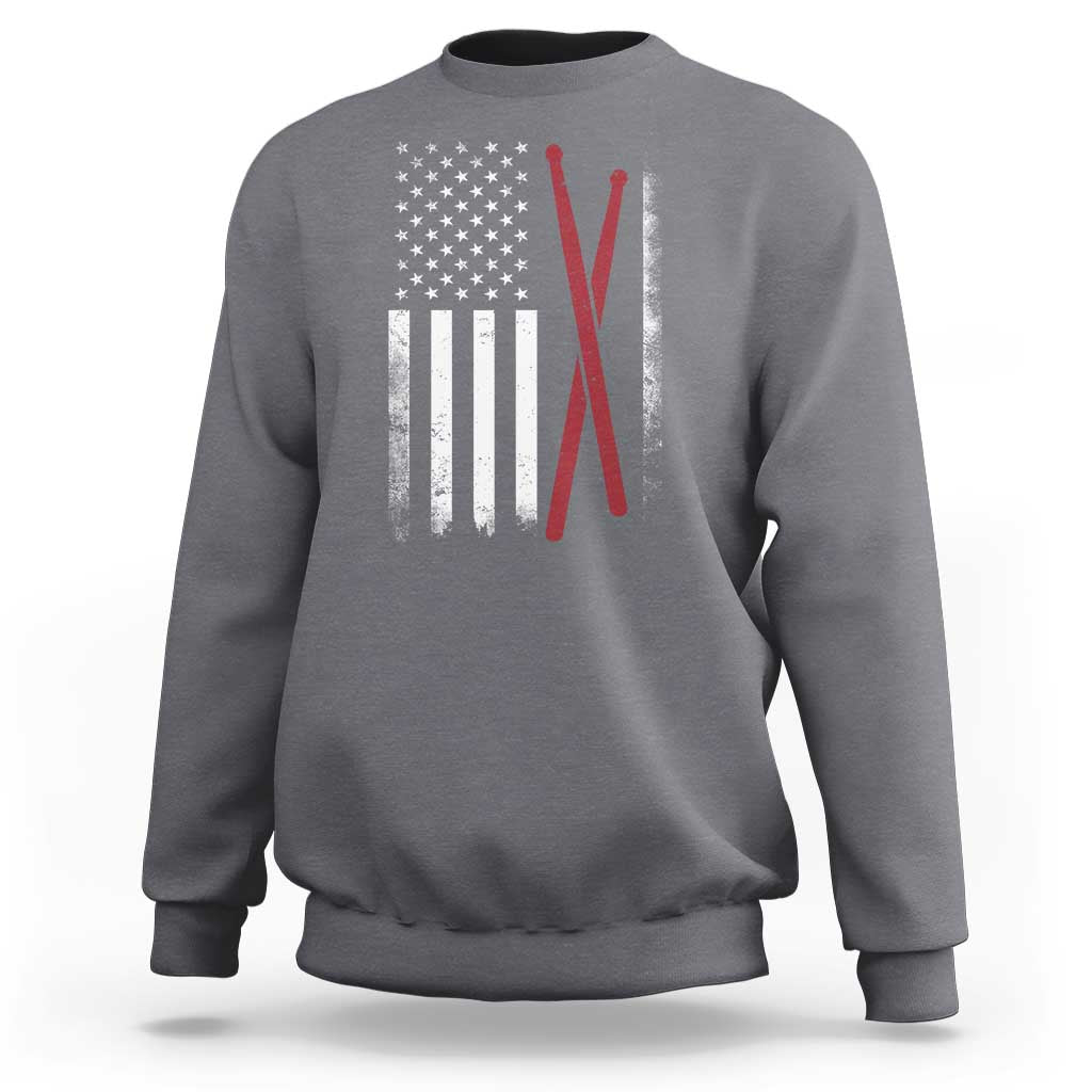 American Flag Drumsticks Sweatshirt USA Drummers Vintage Drum Sticks - Wonder Print Shop