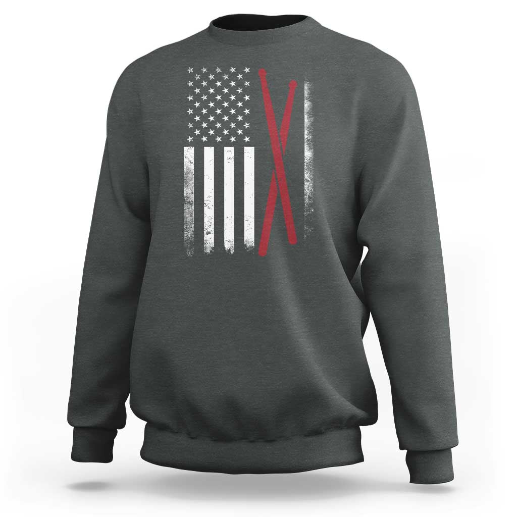 American Flag Drumsticks Sweatshirt USA Drummers Vintage Drum Sticks - Wonder Print Shop
