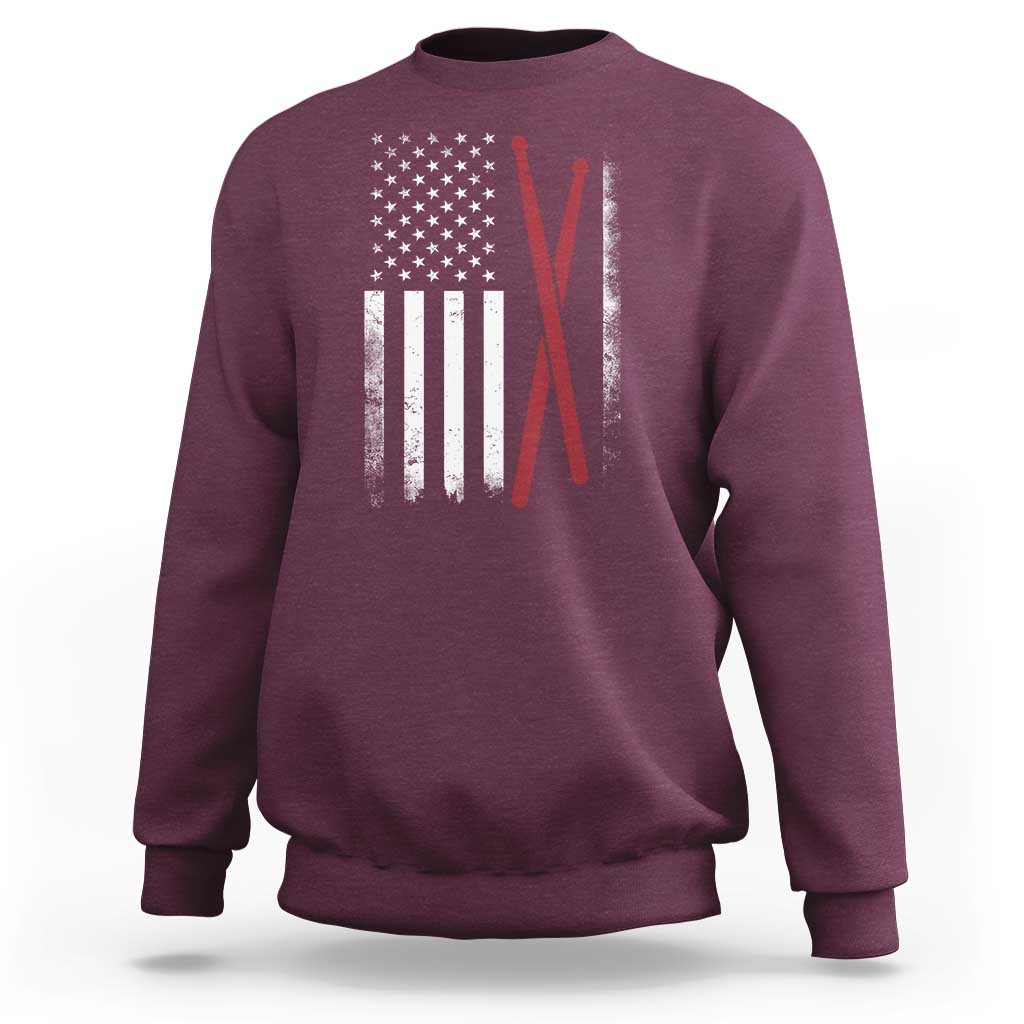 American Flag Drumsticks Sweatshirt USA Drummers Vintage Drum Sticks - Wonder Print Shop