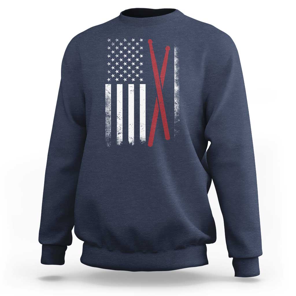 American Flag Drumsticks Sweatshirt USA Drummers Vintage Drum Sticks - Wonder Print Shop