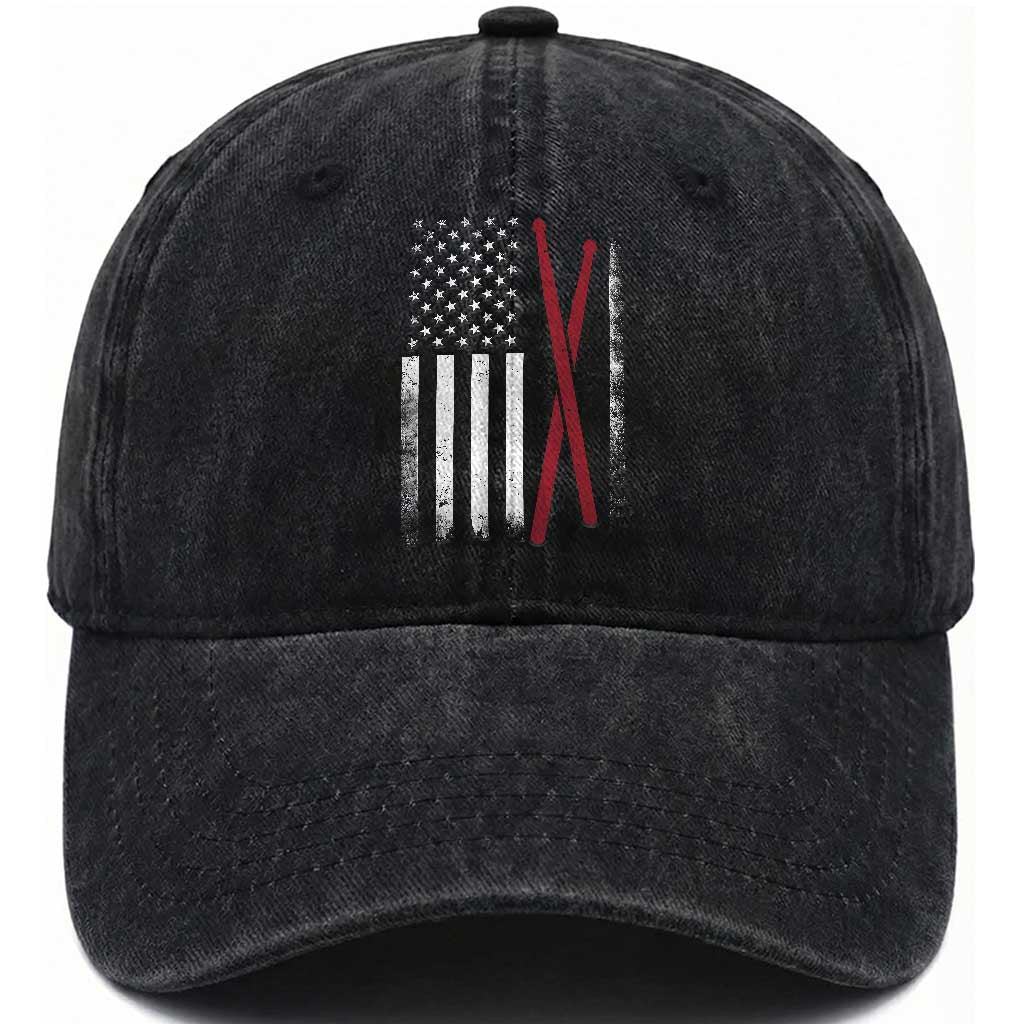 American Flag Drumsticks Washed Cotton Baseball Cap USA Drummers Vintage Drum Sticks