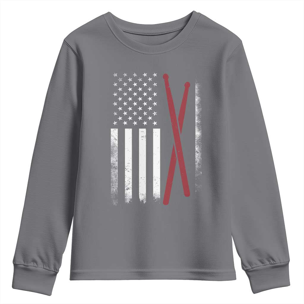 American Flag Drumsticks Youth Sweatshirt USA Drummers Vintage Drum Sticks - Wonder Print Shop
