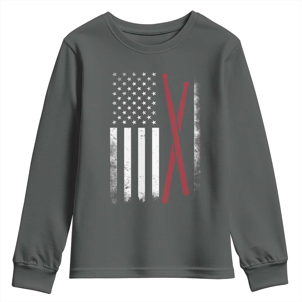 American Flag Drumsticks Youth Sweatshirt USA Drummers Vintage Drum Sticks - Wonder Print Shop