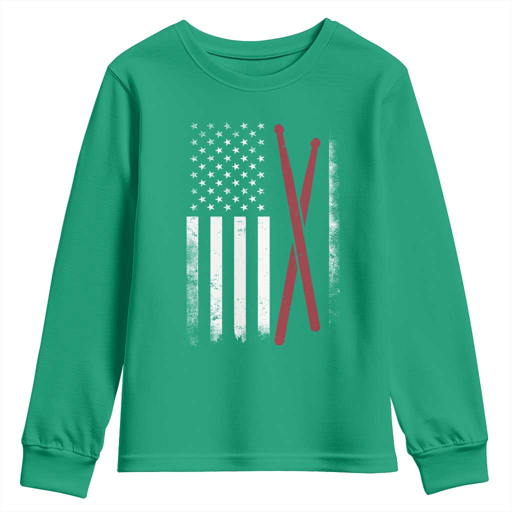 American Flag Drumsticks Youth Sweatshirt USA Drummers Vintage Drum Sticks - Wonder Print Shop