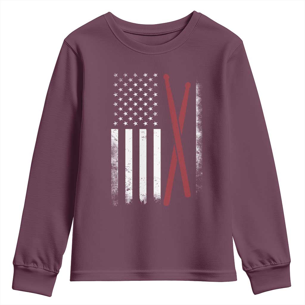 American Flag Drumsticks Youth Sweatshirt USA Drummers Vintage Drum Sticks - Wonder Print Shop