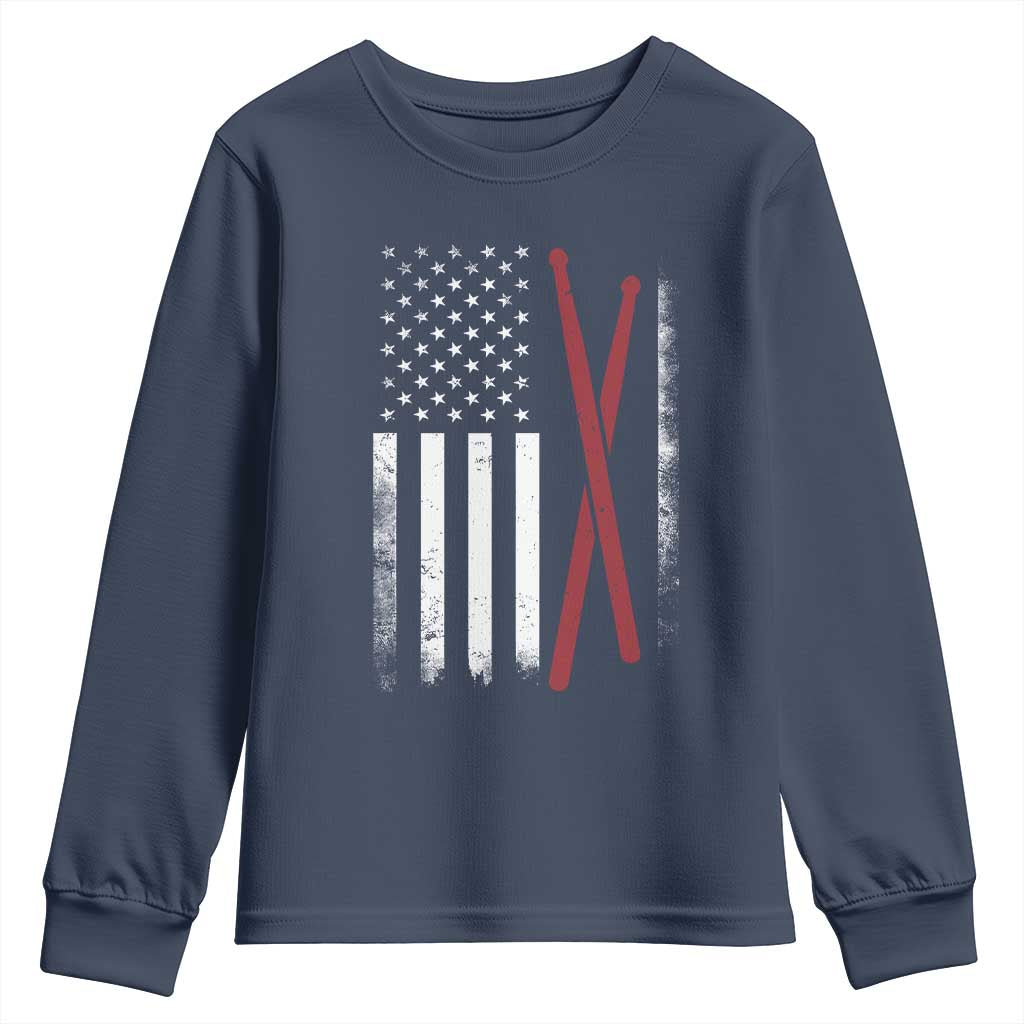 American Flag Drumsticks Youth Sweatshirt USA Drummers Vintage Drum Sticks - Wonder Print Shop