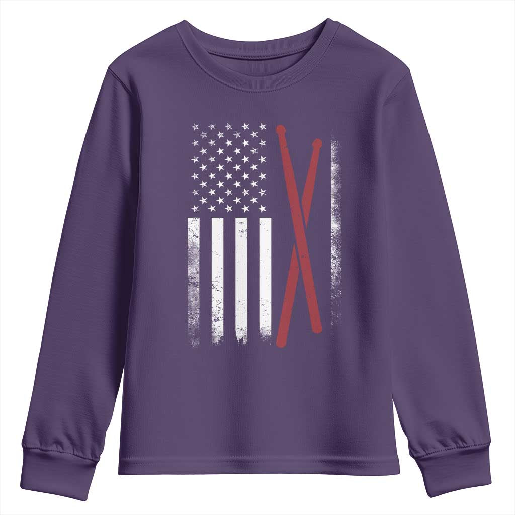 American Flag Drumsticks Youth Sweatshirt USA Drummers Vintage Drum Sticks - Wonder Print Shop