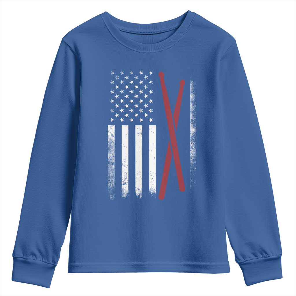 American Flag Drumsticks Youth Sweatshirt USA Drummers Vintage Drum Sticks - Wonder Print Shop