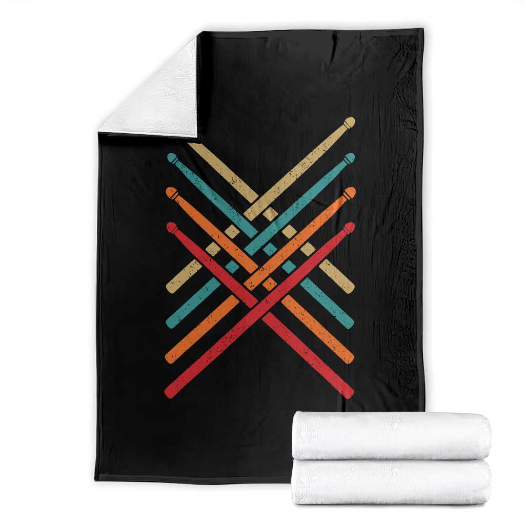 Retro Vintage Drummer Throw Blanket 70s 80s Distressed Drum Sticks - Wonder Print Shop