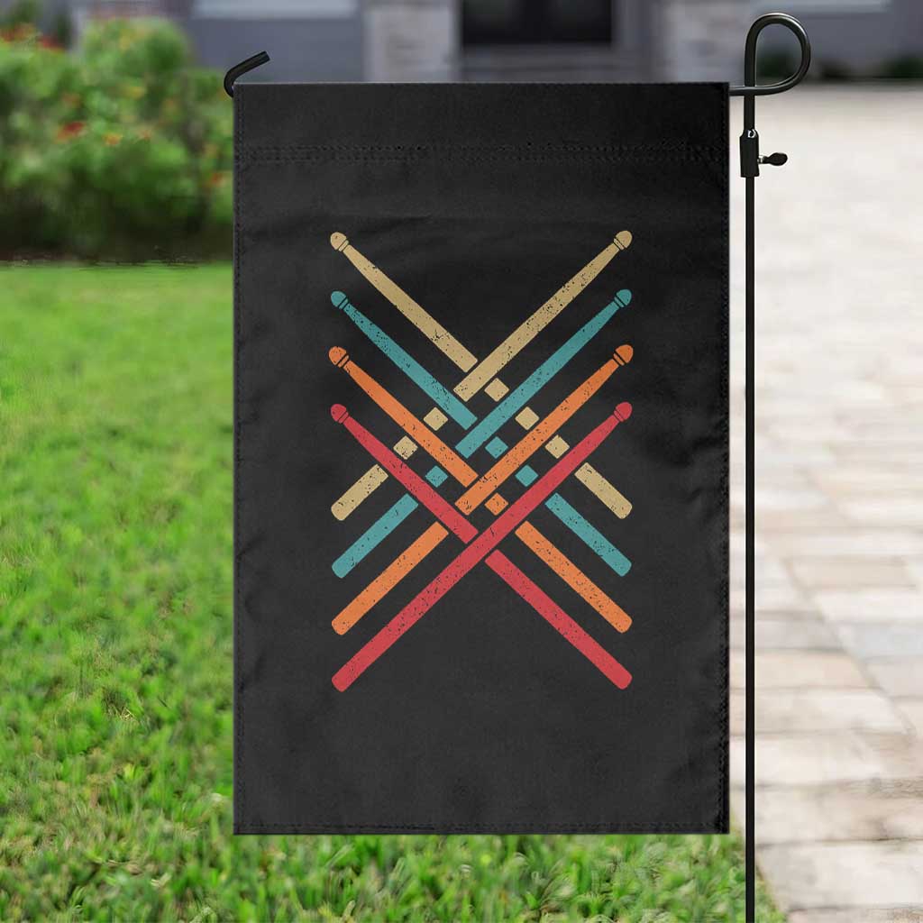 Retro Vintage Drummer Garden Flag 70s 80s Distressed Drum Sticks - Wonder Print Shop