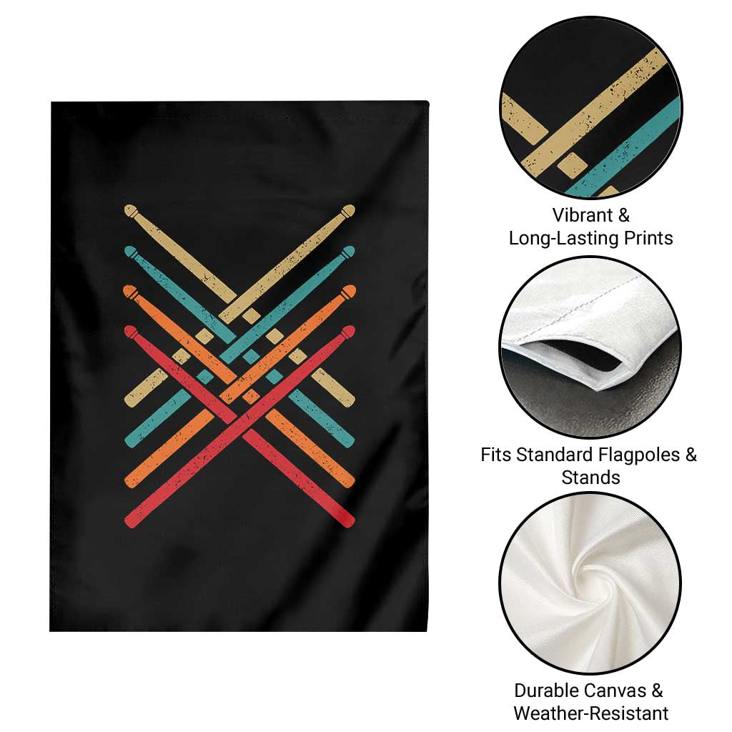 Retro Vintage Drummer Garden Flag 70s 80s Distressed Drum Sticks - Wonder Print Shop