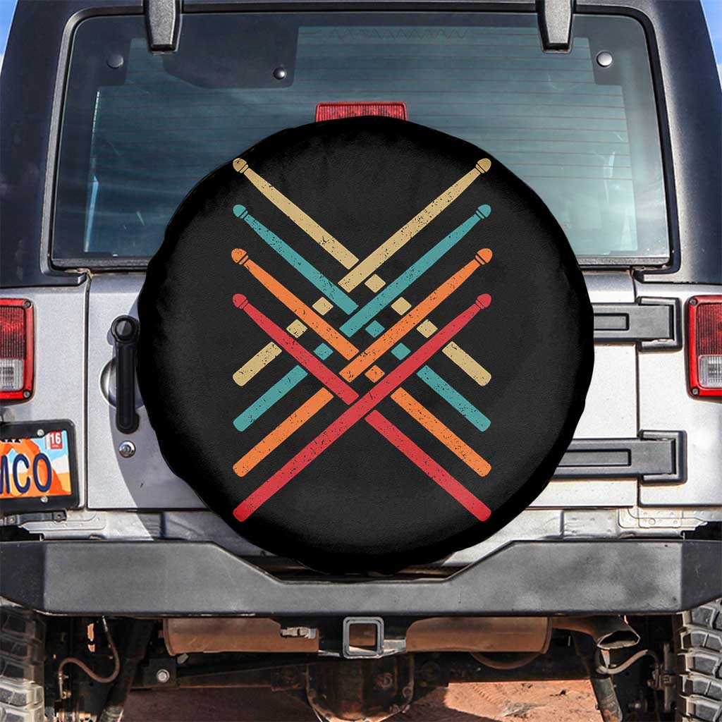 Retro Vintage Drummer Spare Tire Cover 70s 80s Distressed Drum Sticks - Wonder Print Shop