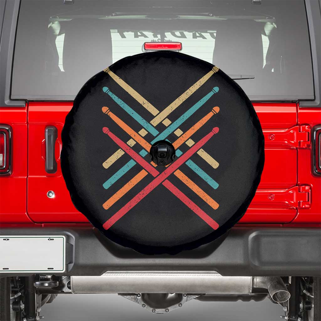 Retro Vintage Drummer Spare Tire Cover 70s 80s Distressed Drum Sticks - Wonder Print Shop