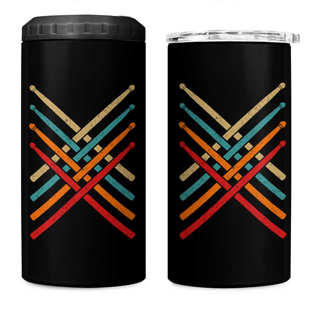 Retro Vintage Drummer 4 in 1 Can Cooler Tumbler 70s 80s Distressed Drum Sticks - Wonder Print Shop
