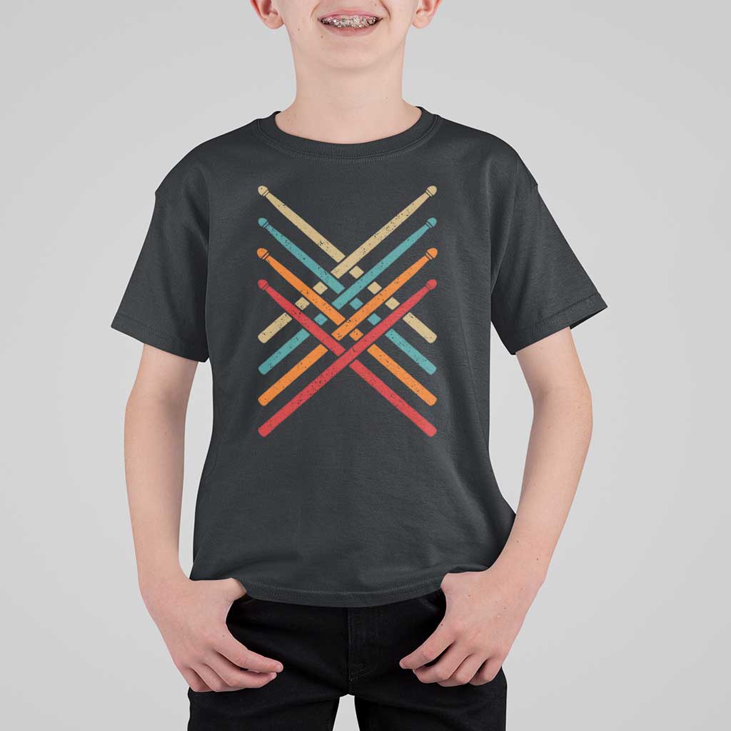 Retro Vintage Drummer T Shirt For Kid 70s 80s Distressed Drum Sticks - Wonder Print Shop