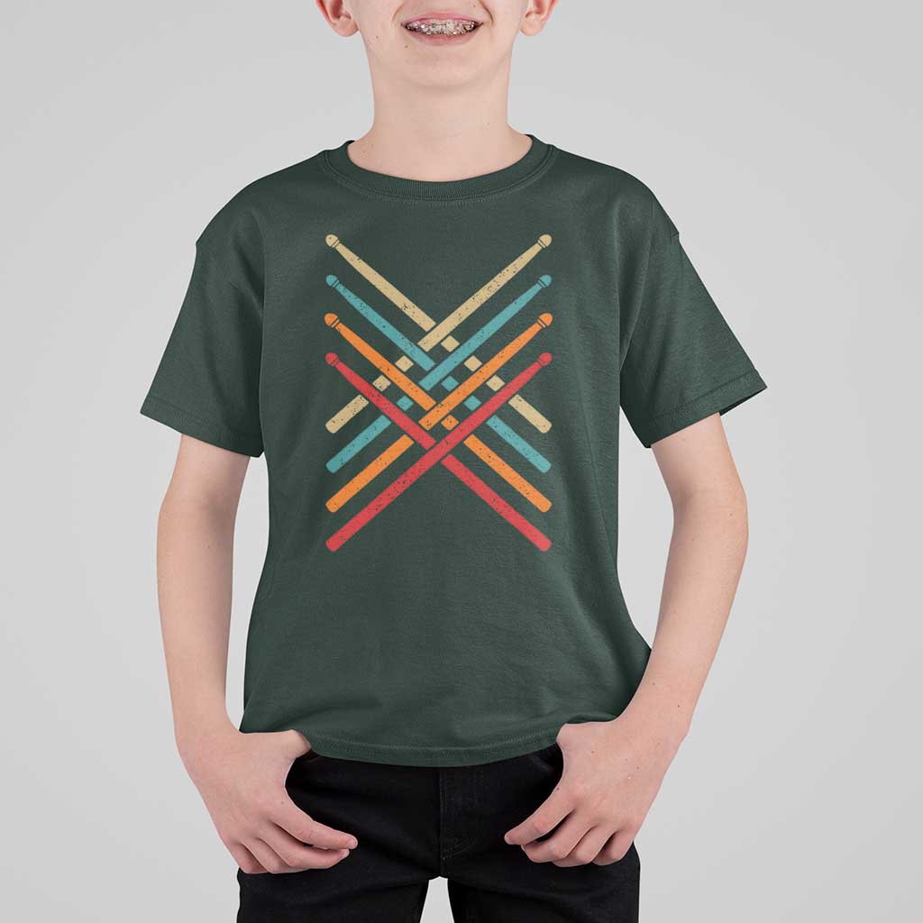 Retro Vintage Drummer T Shirt For Kid 70s 80s Distressed Drum Sticks - Wonder Print Shop