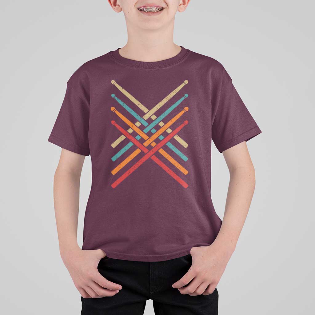 Retro Vintage Drummer T Shirt For Kid 70s 80s Distressed Drum Sticks - Wonder Print Shop