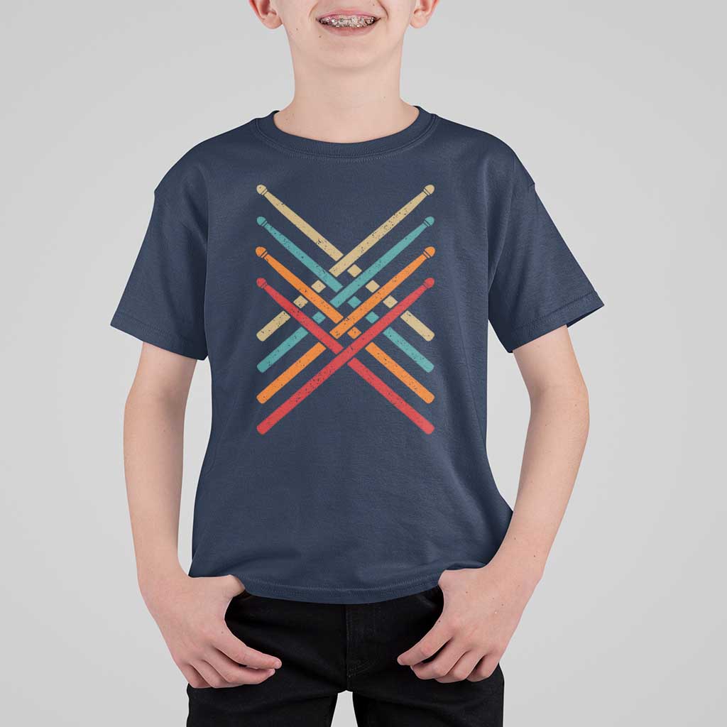 Retro Vintage Drummer T Shirt For Kid 70s 80s Distressed Drum Sticks - Wonder Print Shop