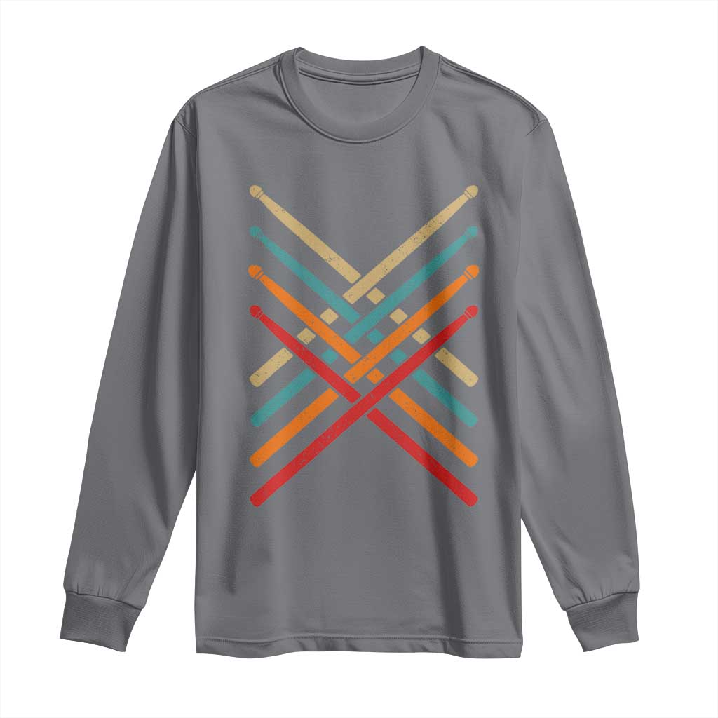Retro Vintage Drummer Long Sleeve Shirt 70s 80s Distressed Drum Sticks - Wonder Print Shop