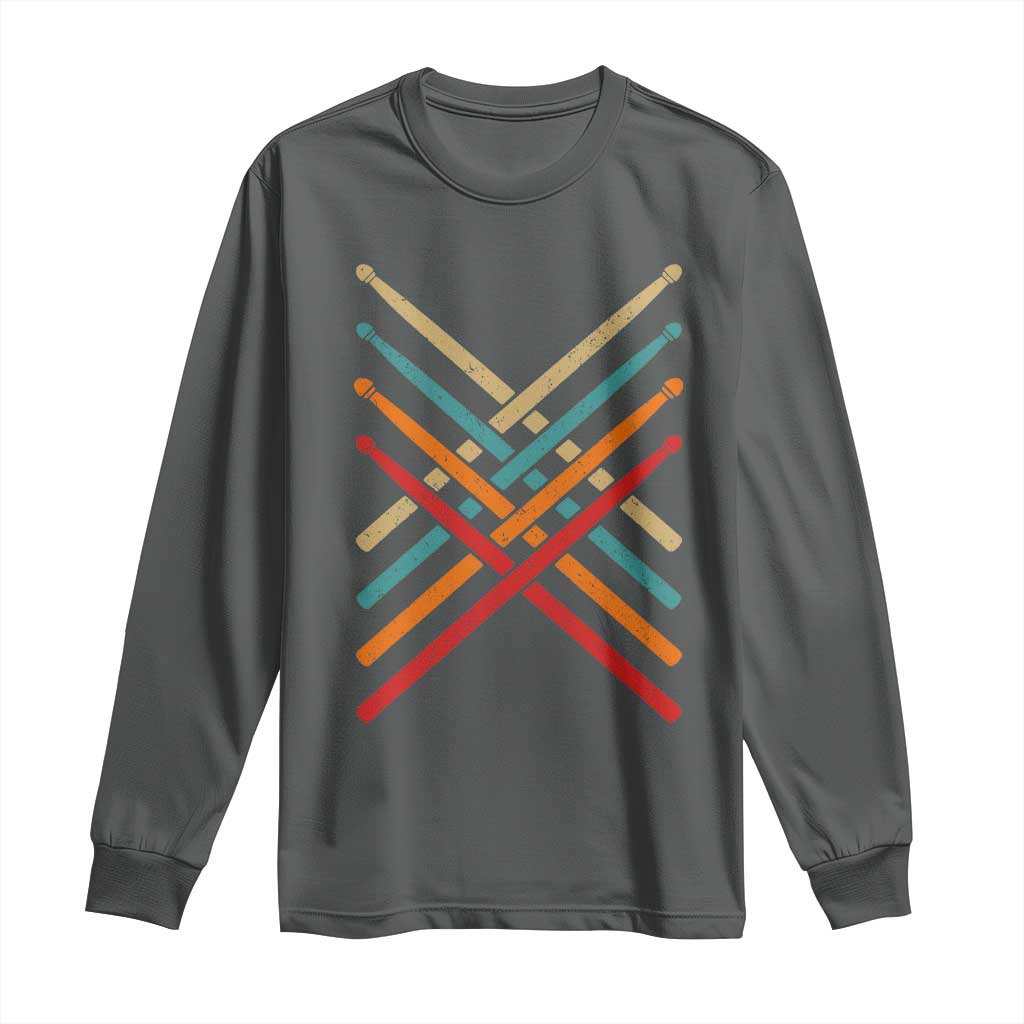Retro Vintage Drummer Long Sleeve Shirt 70s 80s Distressed Drum Sticks - Wonder Print Shop