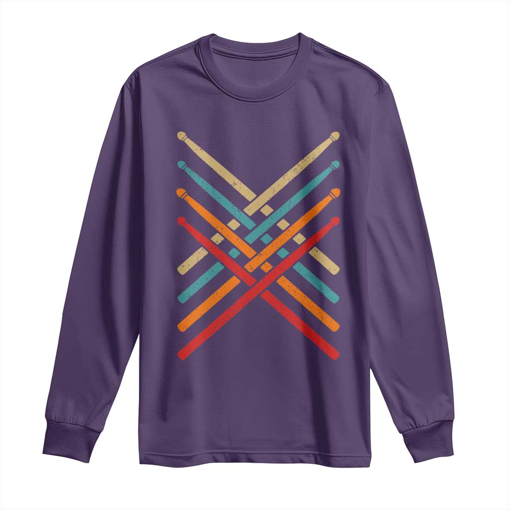 Retro Vintage Drummer Long Sleeve Shirt 70s 80s Distressed Drum Sticks - Wonder Print Shop
