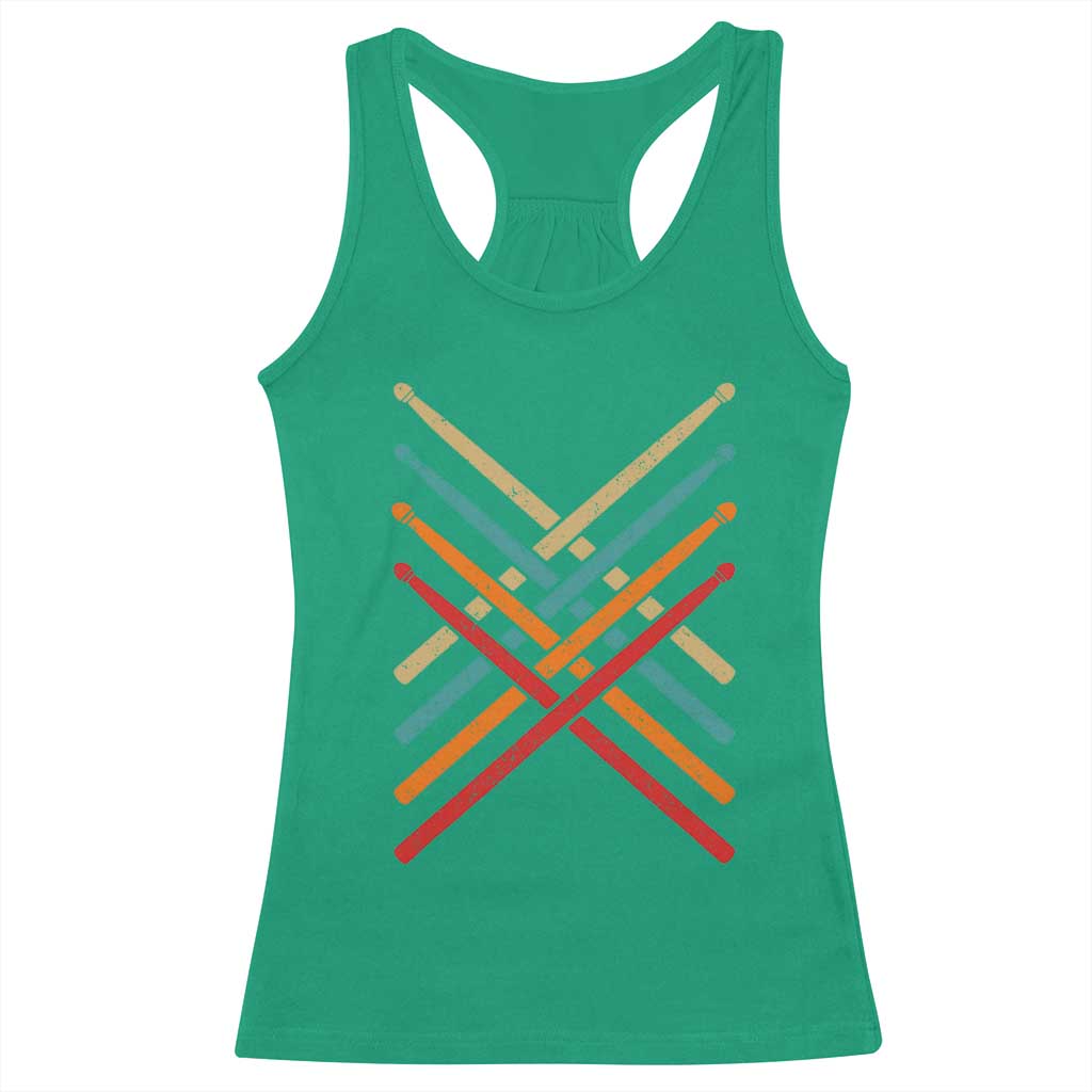 Retro Vintage Drummer Racerback Tank Top 70s 80s Distressed Drum Sticks - Wonder Print Shop
