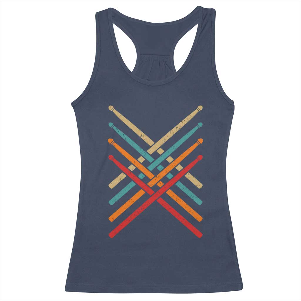 Retro Vintage Drummer Racerback Tank Top 70s 80s Distressed Drum Sticks - Wonder Print Shop
