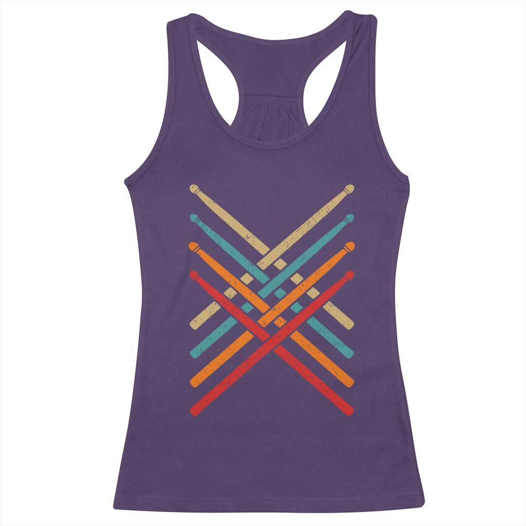Retro Vintage Drummer Racerback Tank Top 70s 80s Distressed Drum Sticks - Wonder Print Shop