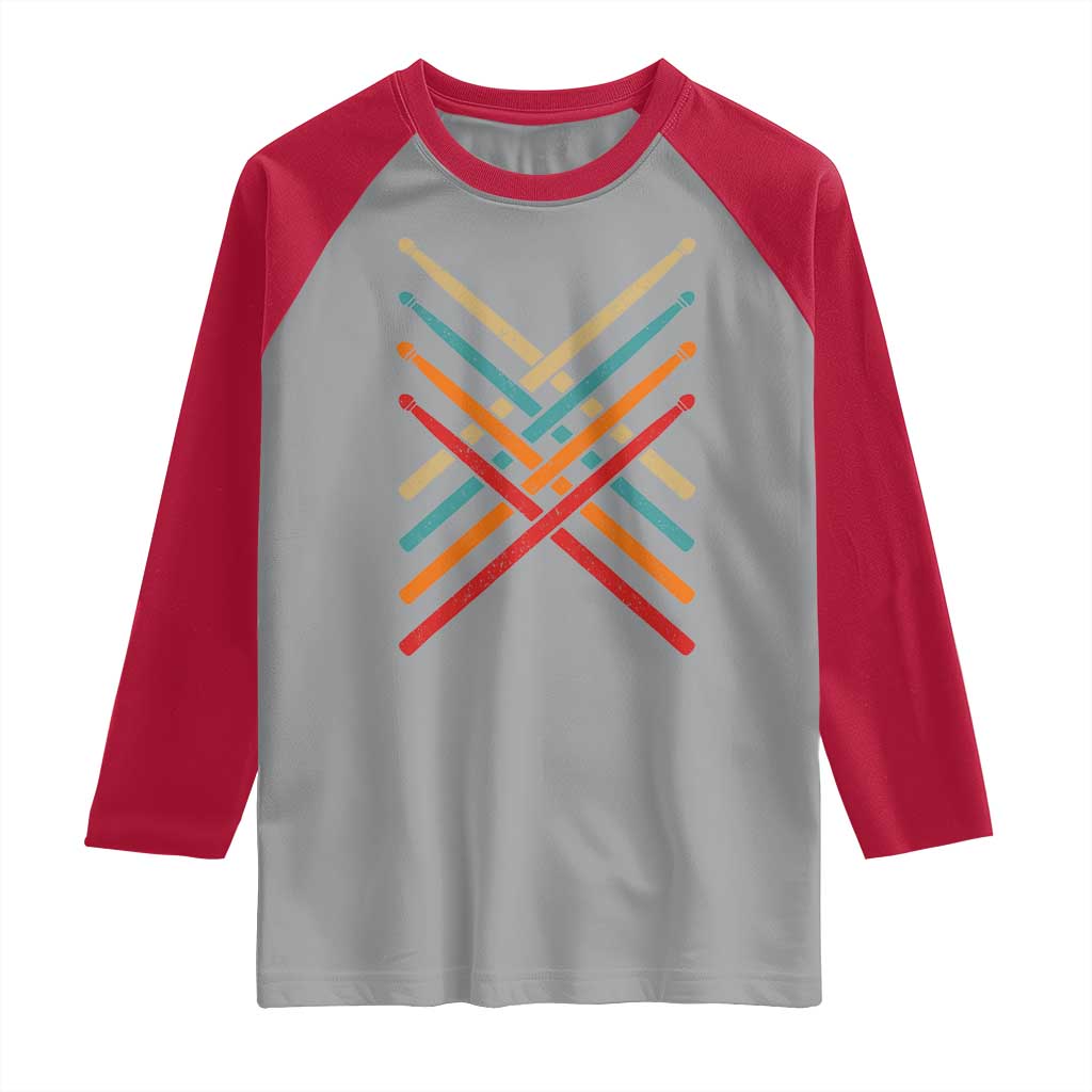 Retro Vintage Drummer Raglan Shirt 70s 80s Distressed Drum Sticks - Wonder Print Shop